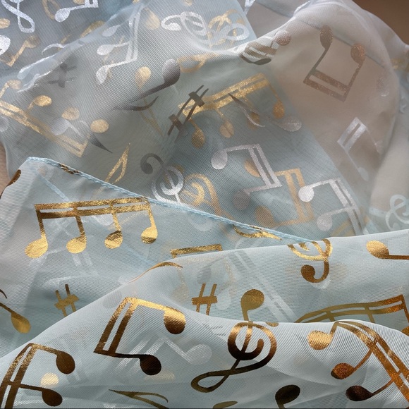 Accessories - Teal Music Scarf; Sheer, Shiny Gold